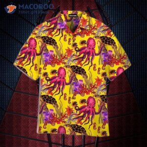 Turtle, Fish, Seahorses, Underwater, Yellow, And Pink Hawaiian Shirts