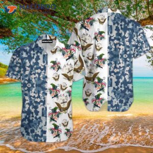 u s navy tropical blue and white hawaiian shirts 0