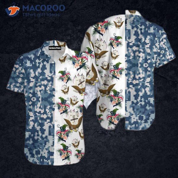 U.s. Navy Tropical Blue And White Hawaiian Shirts