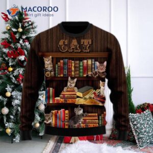 “ugly Christmas Sweater Cat Bookcase”