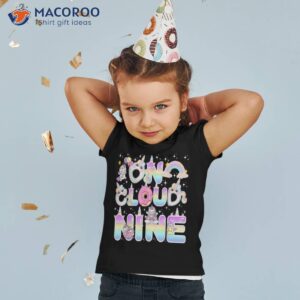 Unicorn On Cloud Nine Donut Girl Rainbow 9th Birthday 9 Year Shirt