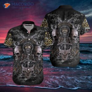 Unique Skull Skeleton King Pattern Dark Hawaiian Shirts