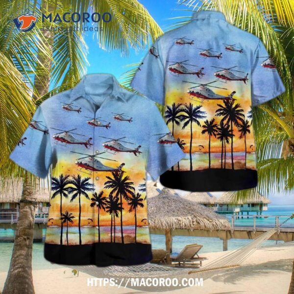 Unm Lifeguard N306lg Agusta Aw119 Seven Bar Hawaiian Shirt