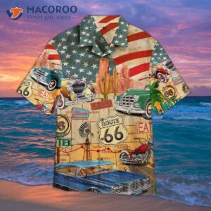 Us Route 66 Vintage American Flag Hawaiian Shirts