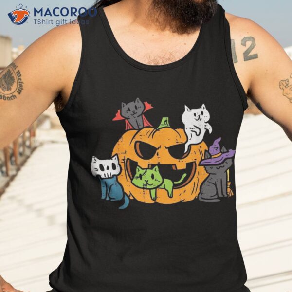 Vampire Ghost Zombie Witch Cats In Pumpkin Cute Halloween Shirt