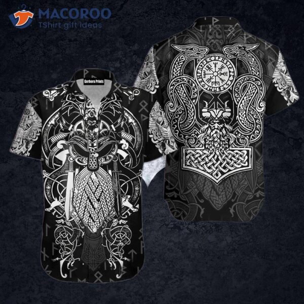 Viking Odin Polynesian Pattern Black And White Hawaiian Shirts