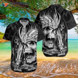Viking Skull Black And White Hawaiian Shirts
