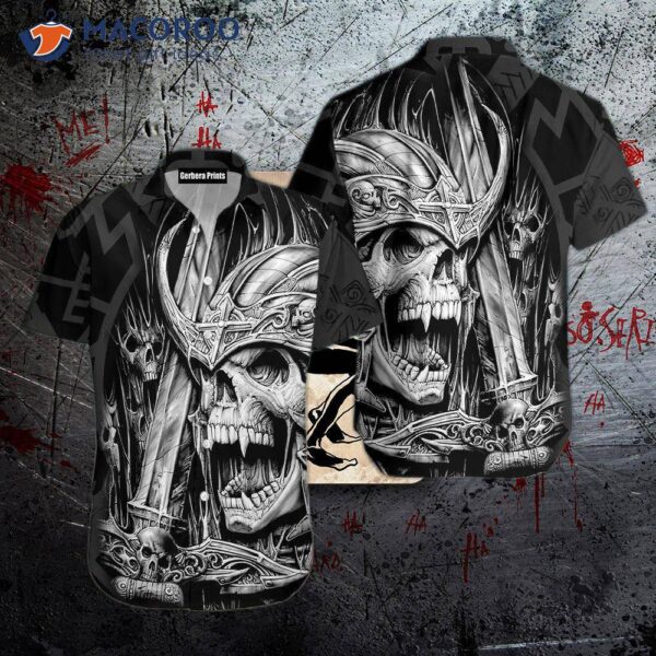 Viking Skull Black And White Hawaiian Shirts