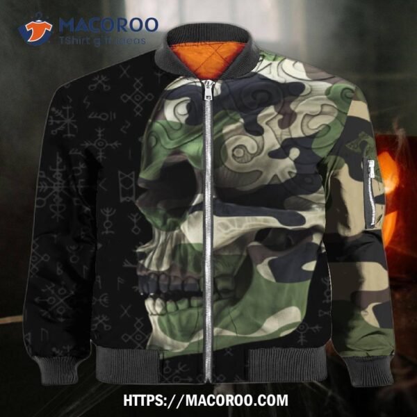 Viking Skull Camo All Over Bomber 3D Print Hoodie, Best Halloween Gifts