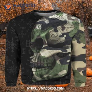 Viking Skull Camo All Over Sweatshirt, Halloween Party Gifts