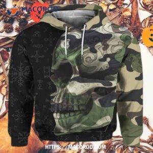 Viking Skull Camo All Over Print 3D Hoodie, Halloween Gifts For Girlfriend