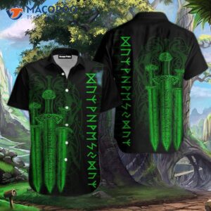 viking sword green hawaiian shirts 1