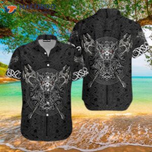 viking tattooed black hawaiian shirts 0
