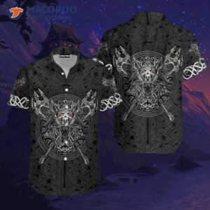 viking tattooed black hawaiian shirts 1