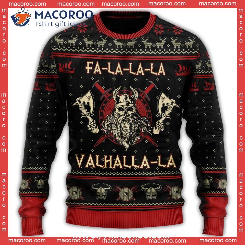 Viking Valhalla Black And Red Ugly Sweater 10 Viking Valhalla Black And Red Ugly Sweater