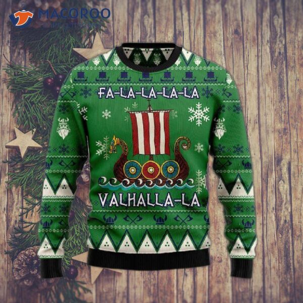 Viking Valhalla Boat Ugly Christmas Sweater