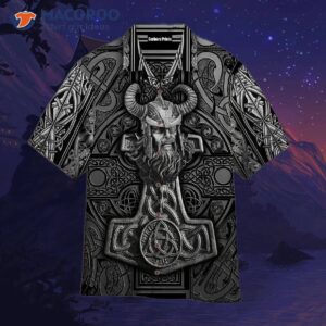viking warrior polynesian black and grey hawaiian shirts 0