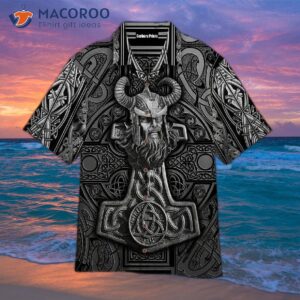 viking warrior polynesian black and grey hawaiian shirts 1