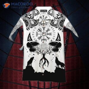 Viking Wolf And Pattern White Black Hawaiian Shirts