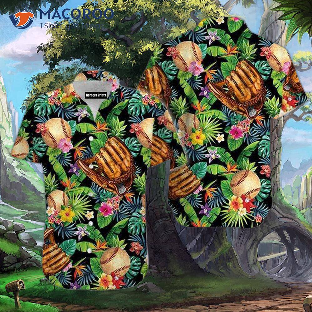 Vintage Baseball Art Green Leaf Unisex Hawaiian Shirts Vintage Baseball Art Green Leaf Unisex Hawaiian Shirts
