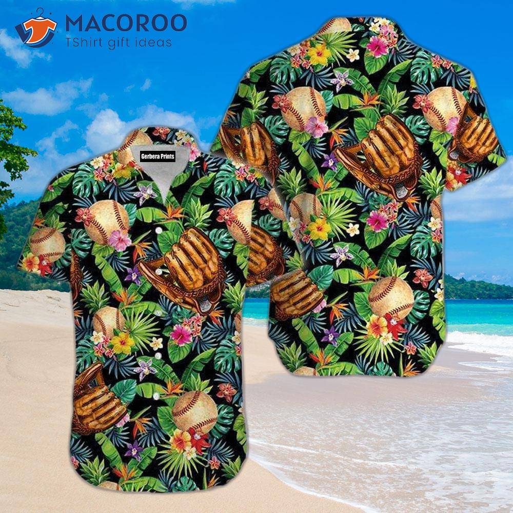 Vintage Baseball Art Green Leaf Unisex Hawaiian Shirts Vintage Baseball Art Green Leaf Unisex Hawaiian Shirts