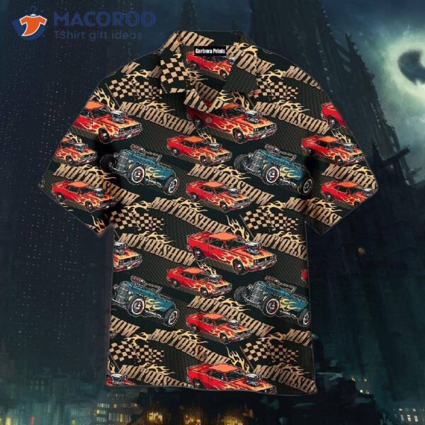 Vintage Car Racing Motorshow Black, Red, And Blue Hawaiian Shirts