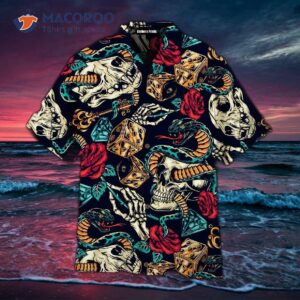 Vintage Colorful Skull And Red Rose Hawaiian Shirts