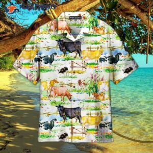 Vintage Dairy Cows Wearing Glade White Hawaiian Shirts