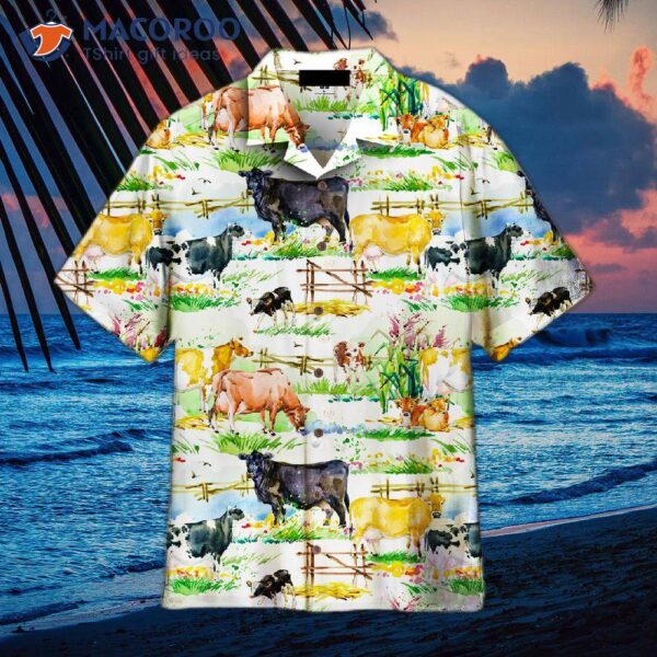 Vintage Dairy Cows Wearing Glade White Hawaiian Shirts