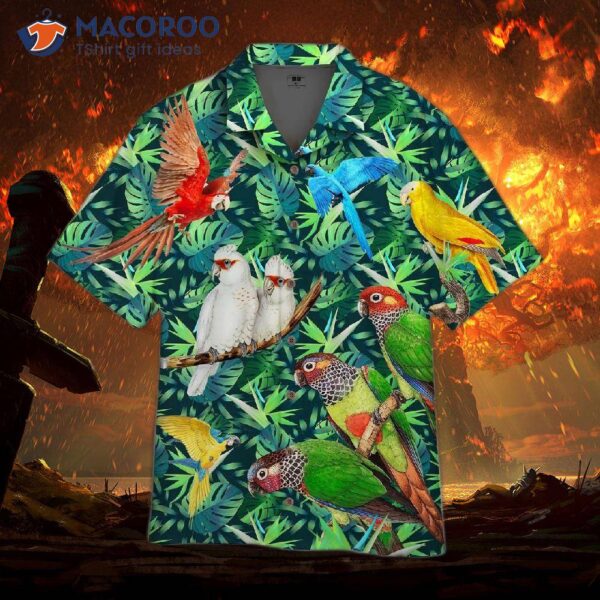 Vintage Green Tropical Parrot Leaf Hawaiian Shirts