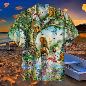 Vintage Hawaiian Art Shirts With A Zoo In The Forest Painting