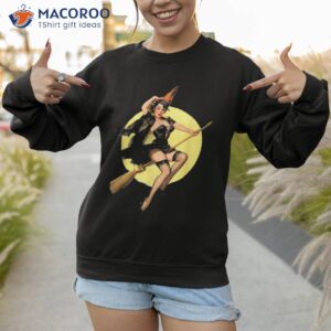 vintage pin up witch halloween pinup girl funny ilustration shirt sweatshirt 1