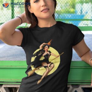 vintage pin up witch halloween pinup girl funny ilustration shirt tshirt 1