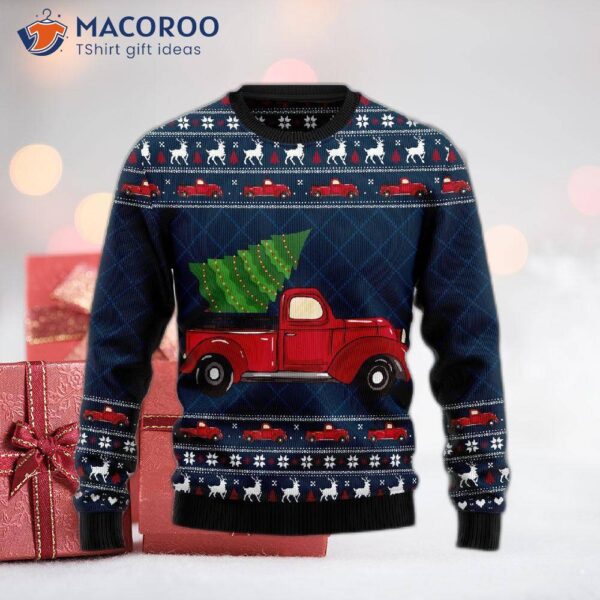 Vintage Red Truck Ugly Christmas Sweater