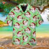 Vintage Santa Holding Candy Merry Christmas Pattern Green Hawaiian Shirt