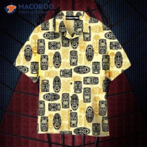 Vintage Tiki Mask-printed Yellow Hawaiian Shirts