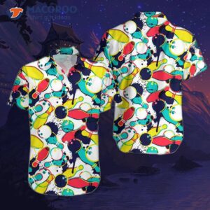 Watercolor Bowling Ball Pins And Colorful Hawaiian Shirts