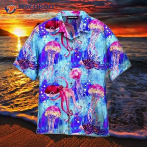 Watercolor Octopus And Jellyfish On A Blue Sea Hawaiian Shirt