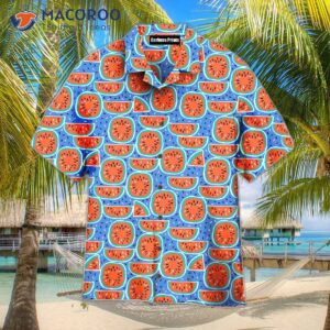 Watermelon-patterned Blue Hawaiian Shirts