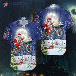 wearing white and blue hawaiian shirts santa is driving on christmas moon 0