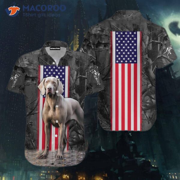 Weimaraner Camo Flag Black Hawaiian Shirts