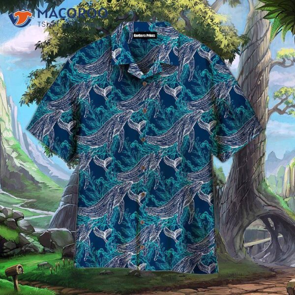 Whale-printed Marine Seaweed Vintage Hawaiian Shirts