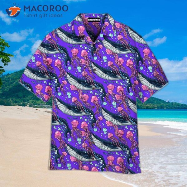 Whales With Jellyfish Pattern Purple Hawaiian Shirts