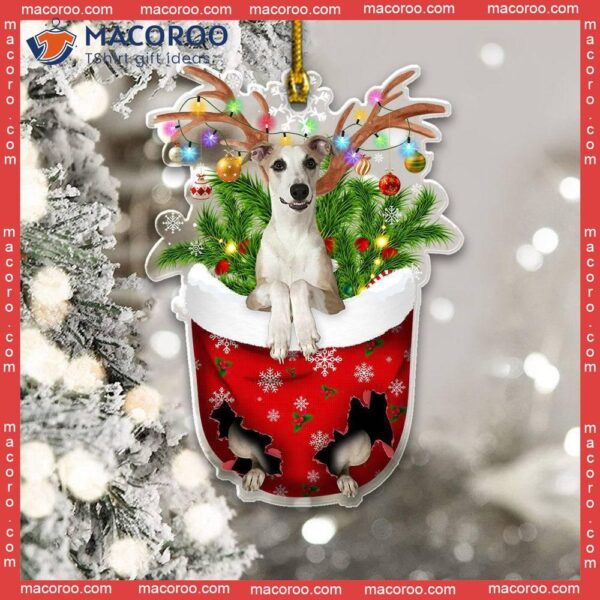 Whippet In Snow Pocket Christmas Custom-shaped Acrylic Ornament