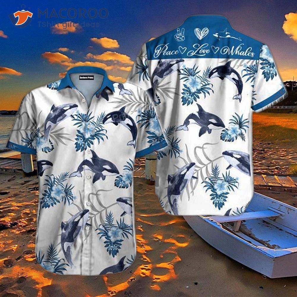 White And Blue Hawaiian Shirts With Whale Prints White And Blue Hawaiian Shirts With Whale Prints