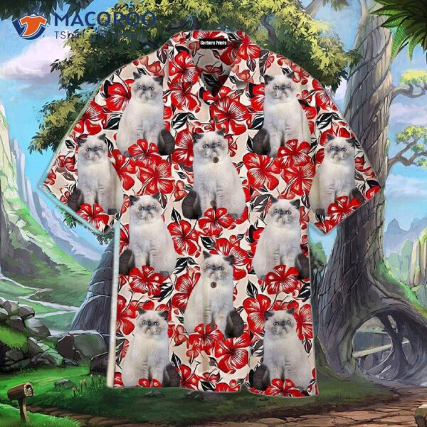 White Cats On Red Flower Design Hawaiian Shirts