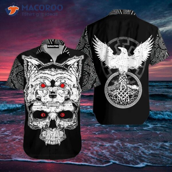 White Fenrir Viking Skull Dark Hawaiian Shirts