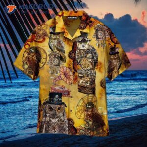 wisdom owl s steampunk yellow hawaiian shirts 0