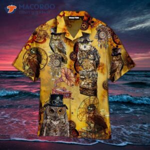 wisdom owl s steampunk yellow hawaiian shirts 1