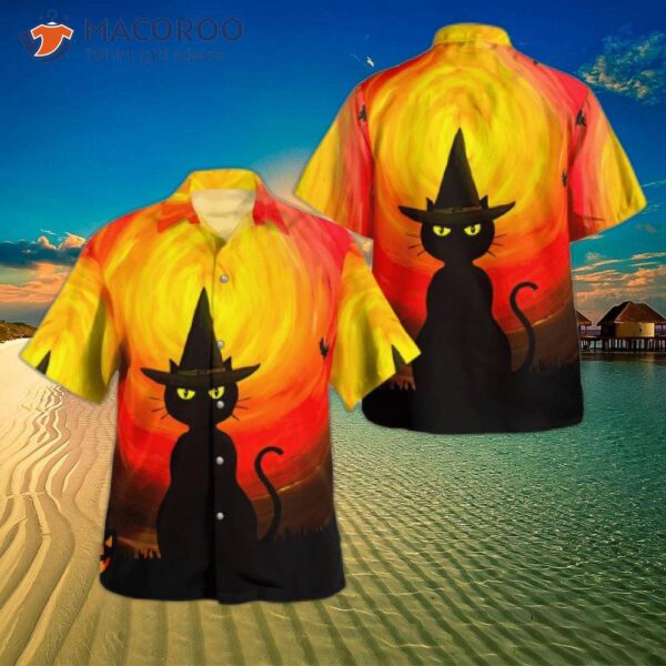 Wizard Black Cat Halloween Hawaiian Shirts